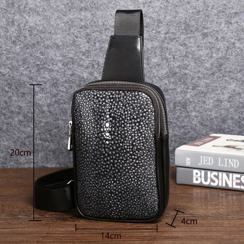 Winter New High Quality Pearl Fishskin Men's Shoulder Bag Genuine Leather Men's Bag Fashion Casual Crossbody Bag
