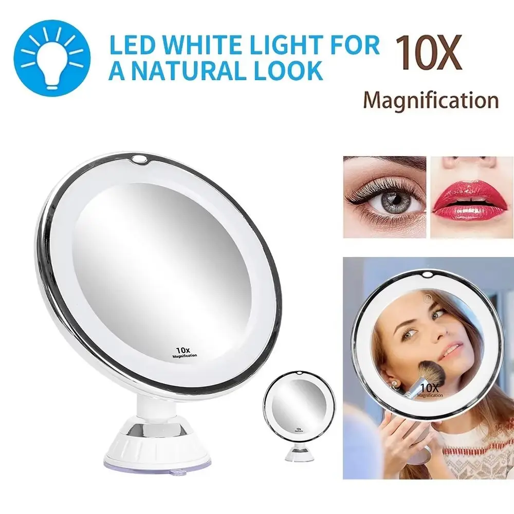 Flexible 10x Magnifying Travel Makeup Mirror Touch Screen 3 Color Lighting Modes Touch Screen Vanity Mirror Bottom Sucker