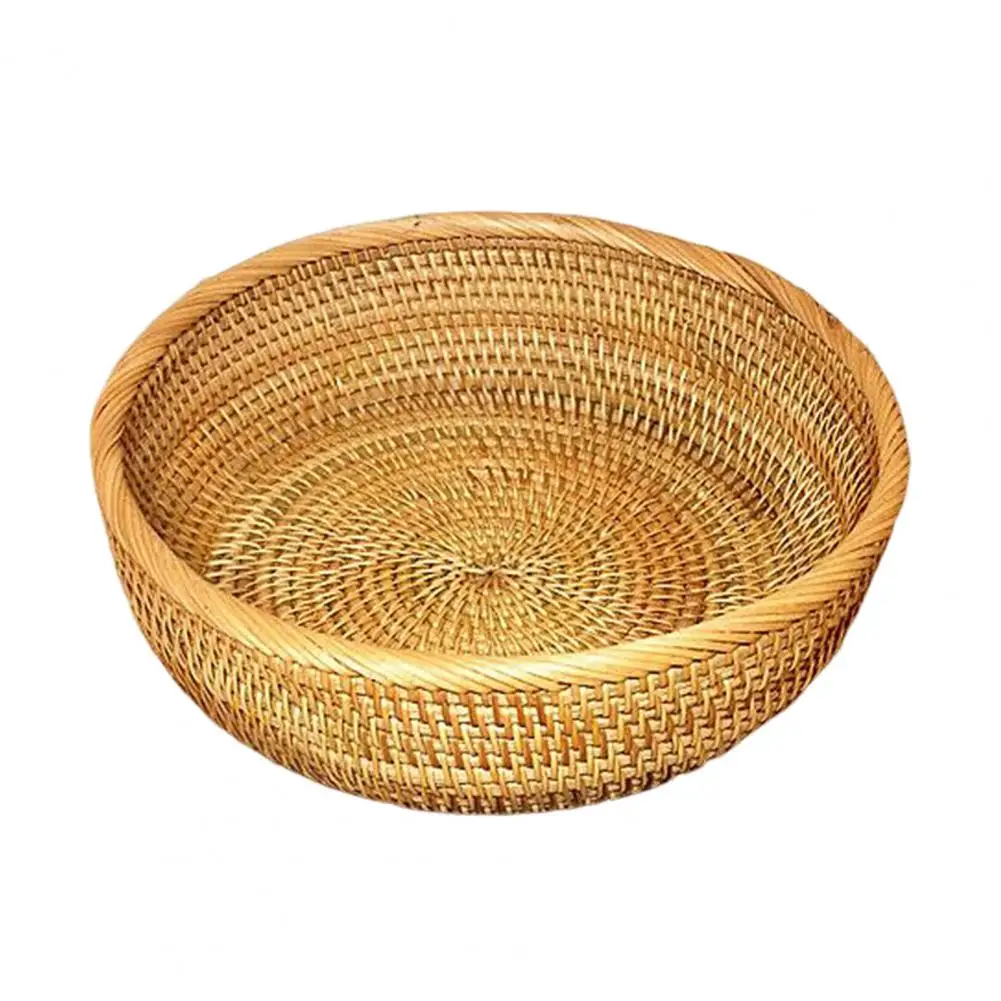 Rattan Storage Basket Round Serving Organizer Baskets for Living Room Handwoven Fruit Bowl Bread Basket for Kitchen Counter