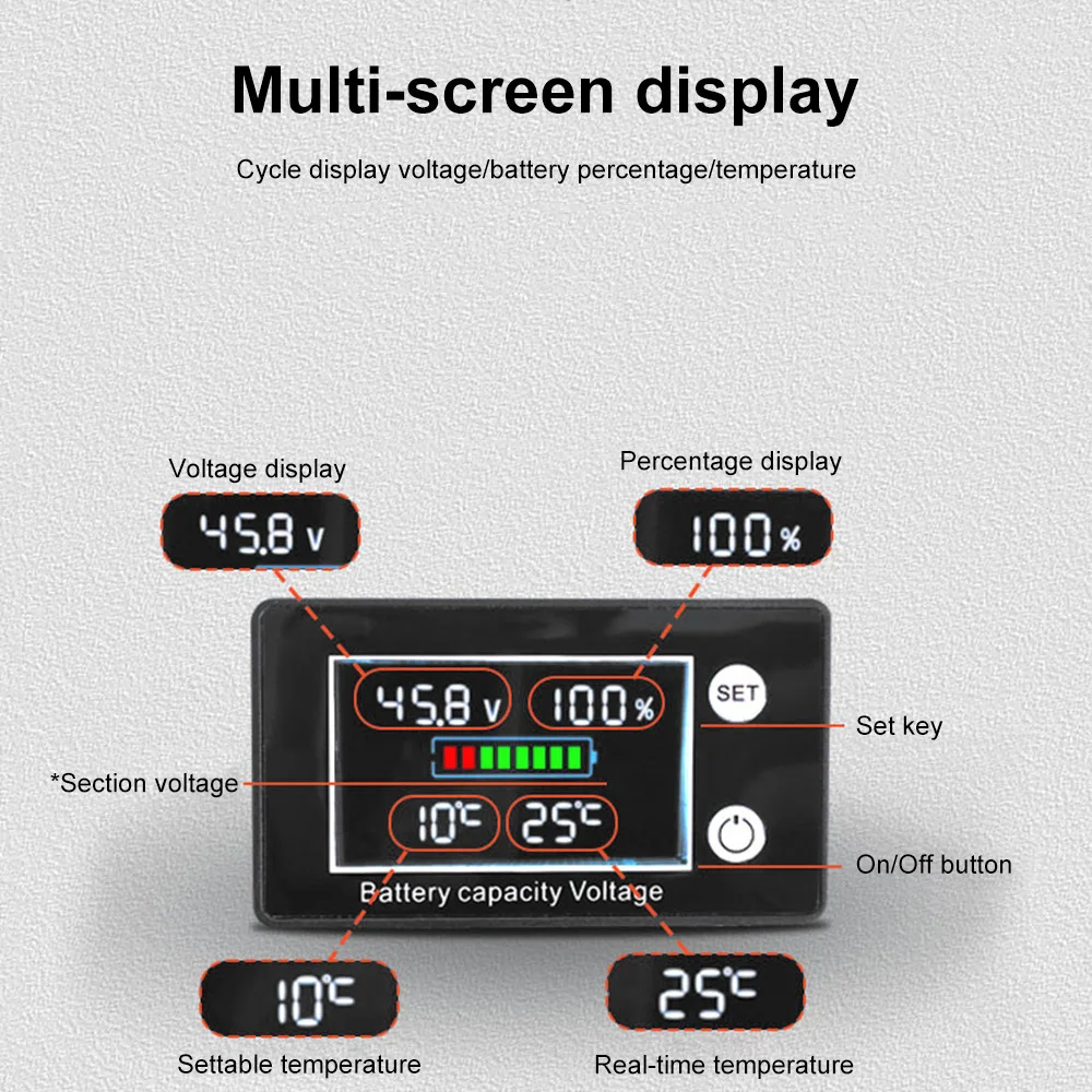 Digital Battery Monitor with Voltmeter and Temperature Display