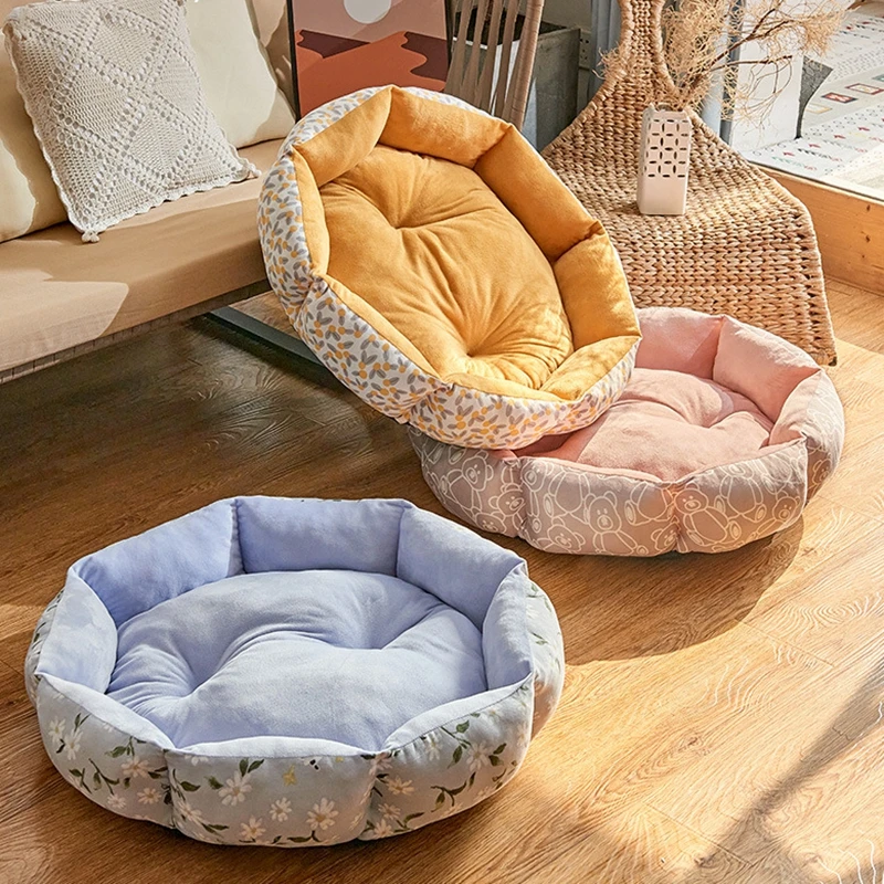 PetDogNestOctagonBrokenFlowerDogBedNonslipCushionSoft