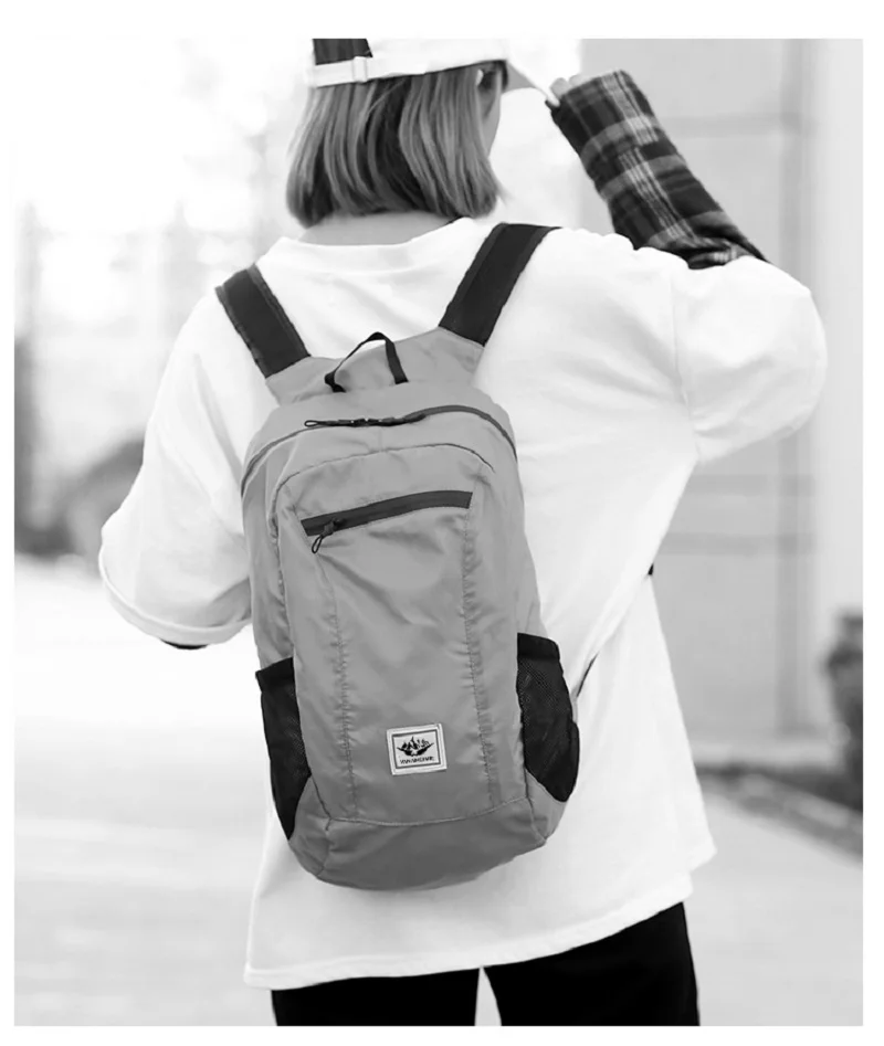 Outdoor-Wandertasche, 20 l, leicht, tragbar, faltbar, wasserdicht, faltbar, ultraleicht, für Damen und Herren, Reisen, Wandern – Detail 15