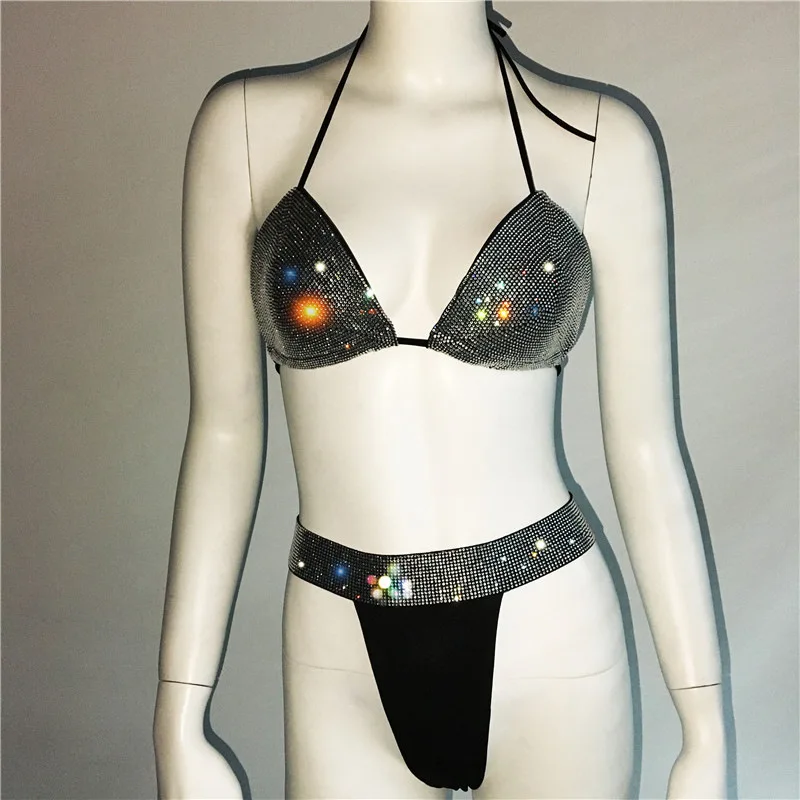 Sexy Strappy Rhinestone Swimsuit Woman Sexy High Cut 2 pieces Bikini 2023 Women Sports Bathing Suits Thong Swimwear