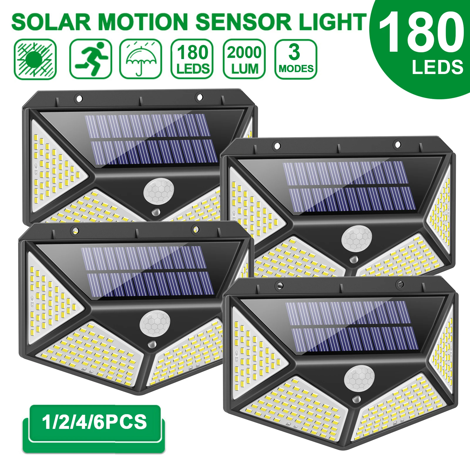 Solar Lights Outdoor 180 100 Led Bright Motion Sensor Light Wide Angle Wireless Waterproof  Wall Lights for Garden Wall Street