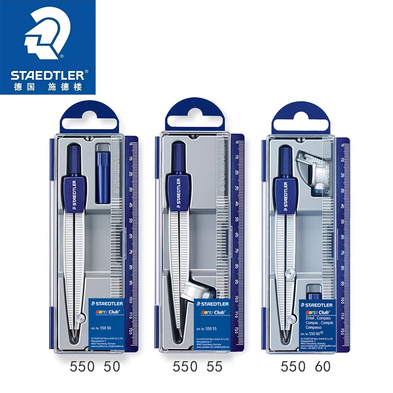 유니버설 어댑터가 포함된 STAEDTLER Noris Club 학교용 나침반, 무딘 모서리의 안전핀 포함, 길이 124mm, 최대. 직경 300mm