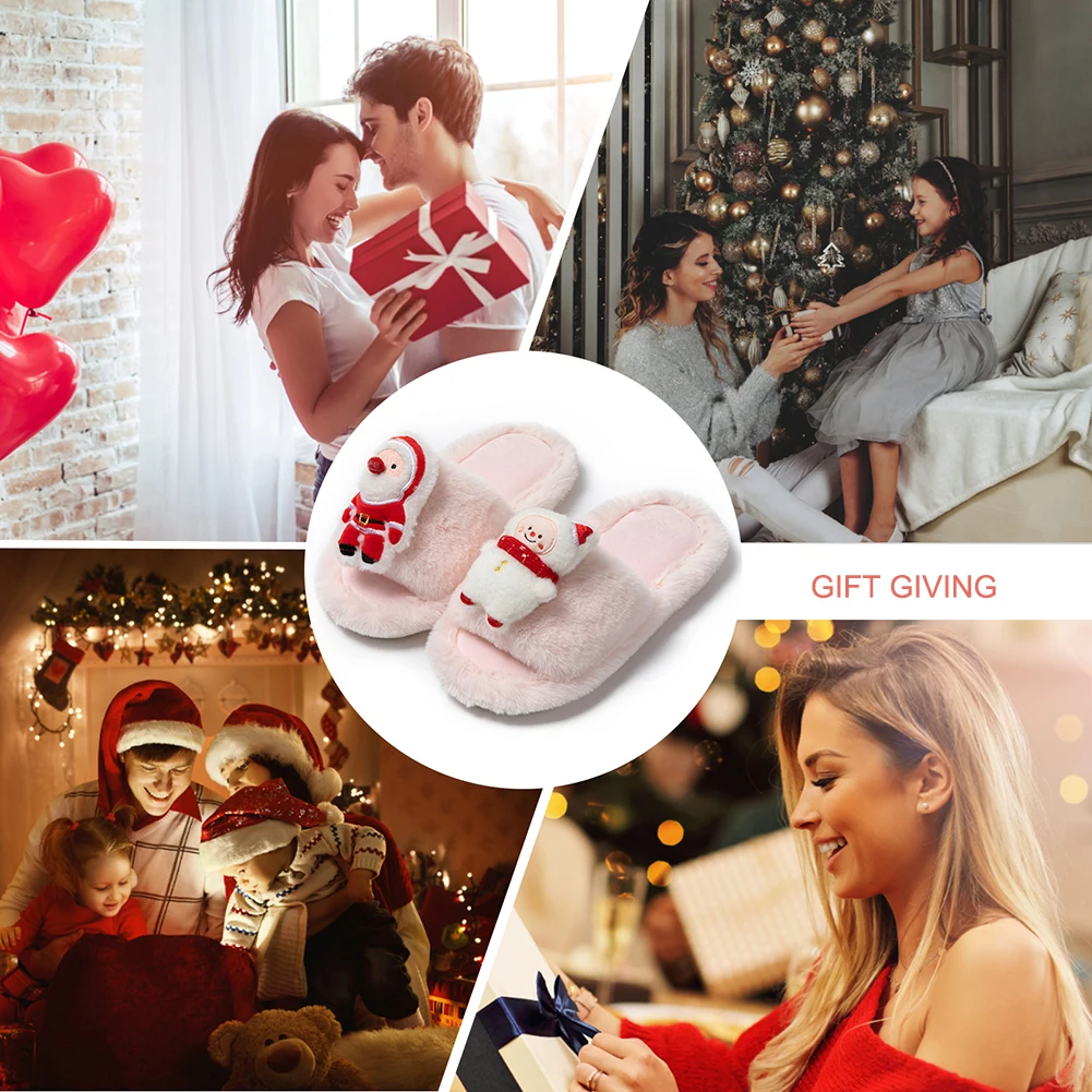 Christmas Printed Slippers Casual Soft Warm House Slippers Cozy Fluffy Thickened Scuff Bedroom Shoes