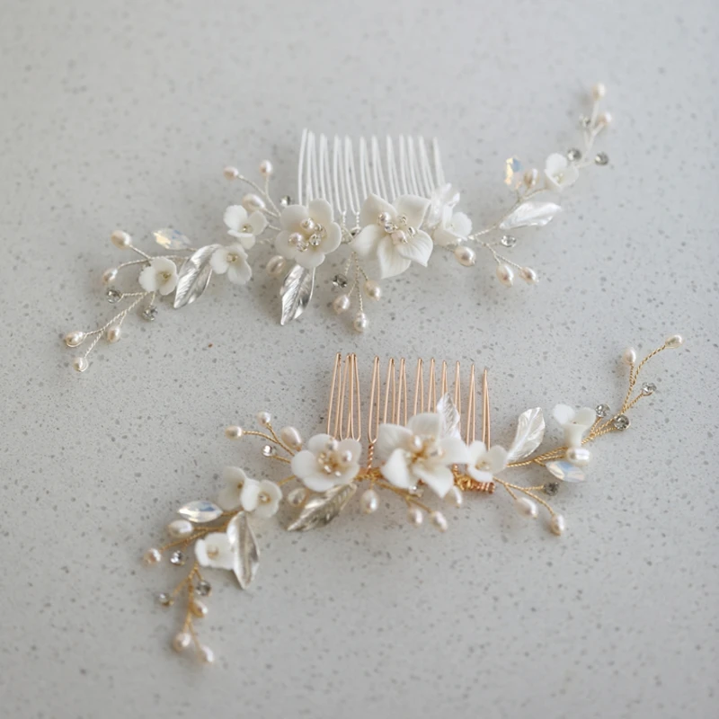 Freshwater Pearls Bridal Hair Comb Women Piece Gold Silver Color Floral Wedding Jewelry Girls Headpiece