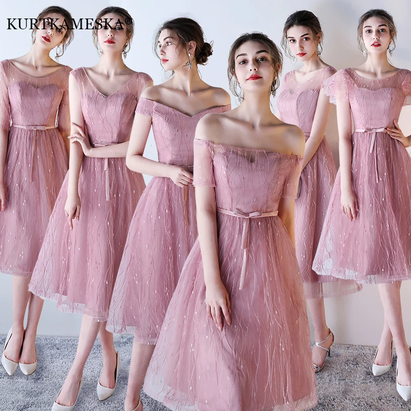 

Elegant Bridesmaid Dresses for Women Pink Gauze Tulle Appliques Wedding Banquet GownTemperament Ladies Prom Evening Dresses