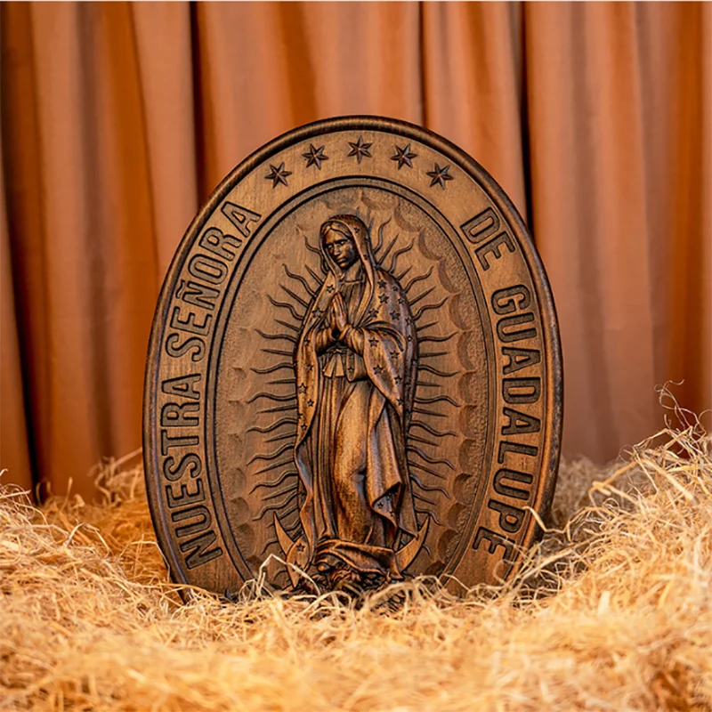 Handmade Virgin of Guadalupe Wooden Statue - Catholic Mary Wall Decor, Carved Religious Art, Mexican Marian Altar Figurine, Chri