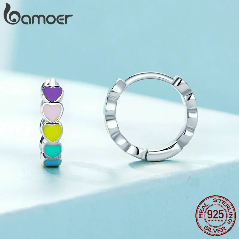 Silver Hoop Earrings Heart Earrings for Girl Gift 925 Sterling Silver