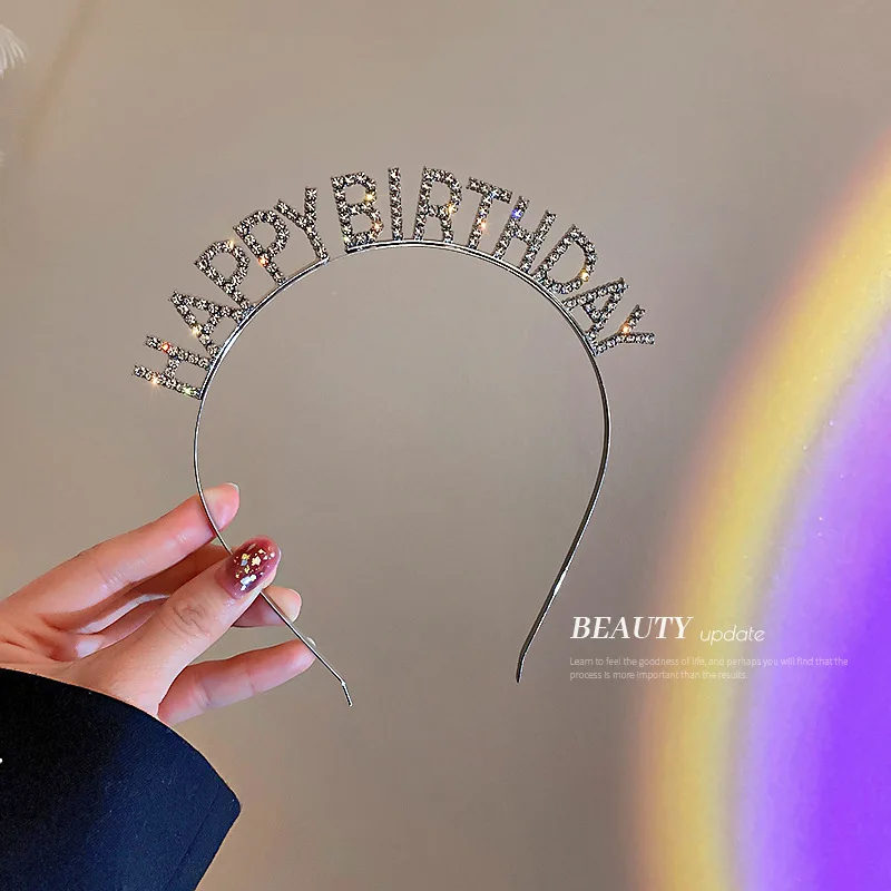 

HappyBirthday модная женская повязка на голову с надписью со стразами
