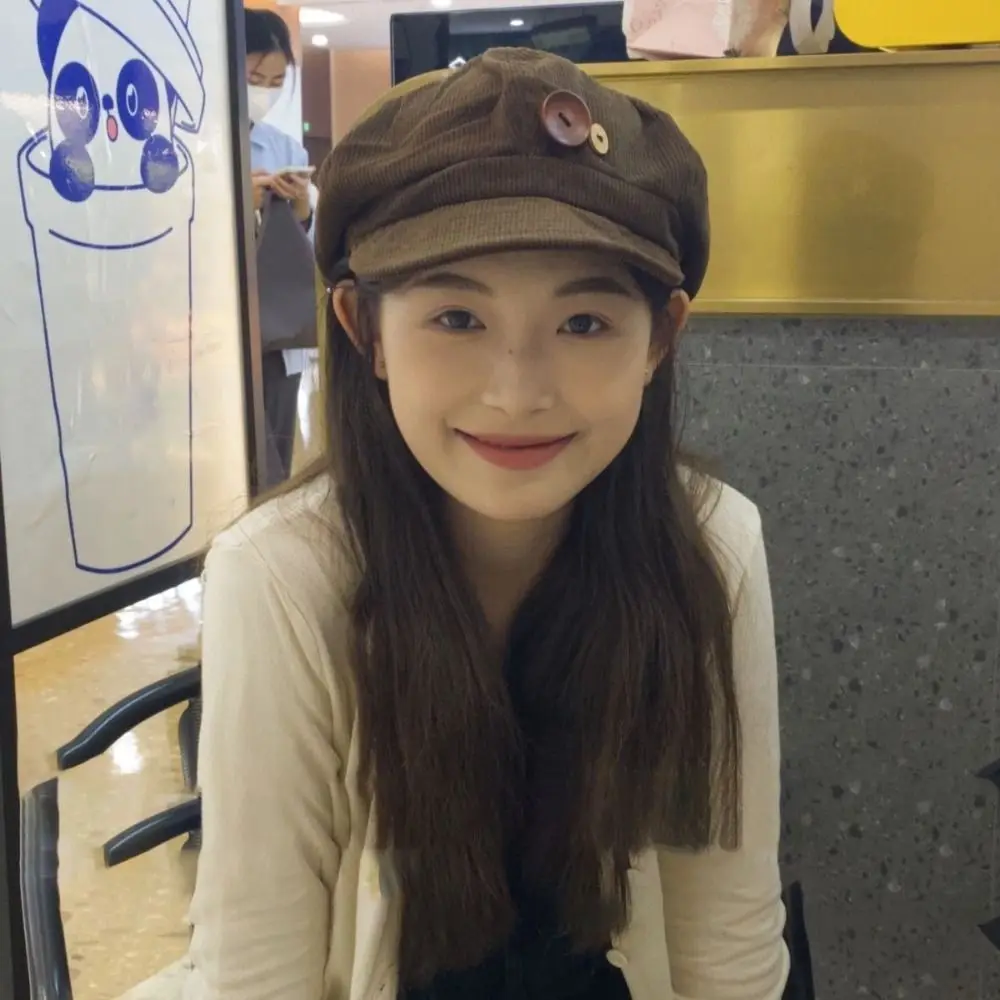 Double Button Decoration Corduroy Baseball Caps Windproof Keep Warm Newspaper Hat Beret Adjustable Autumn Winter Sun Cap Outdoor