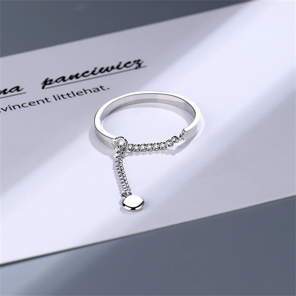 Bague chaîne argenté réglable style minimaliste élégant_voghion.com