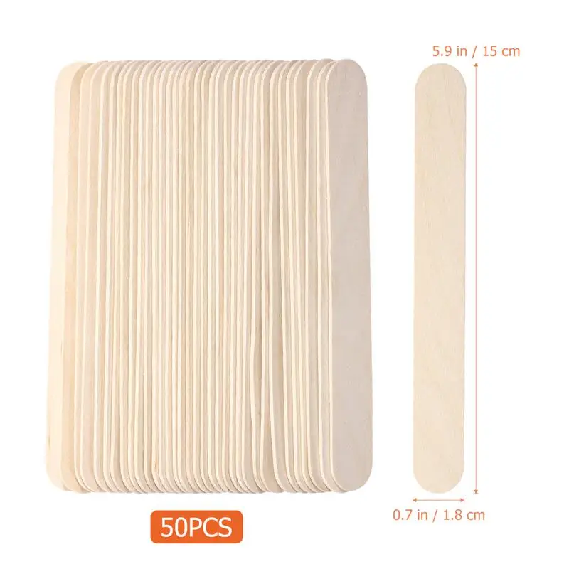 50pcs Waxing Hair Removal Wooden Sticks Wax Hair Removal Applicator Sticks Wax Spatula Tongue Depressor Spatula Sticks 15x1.8cm 2