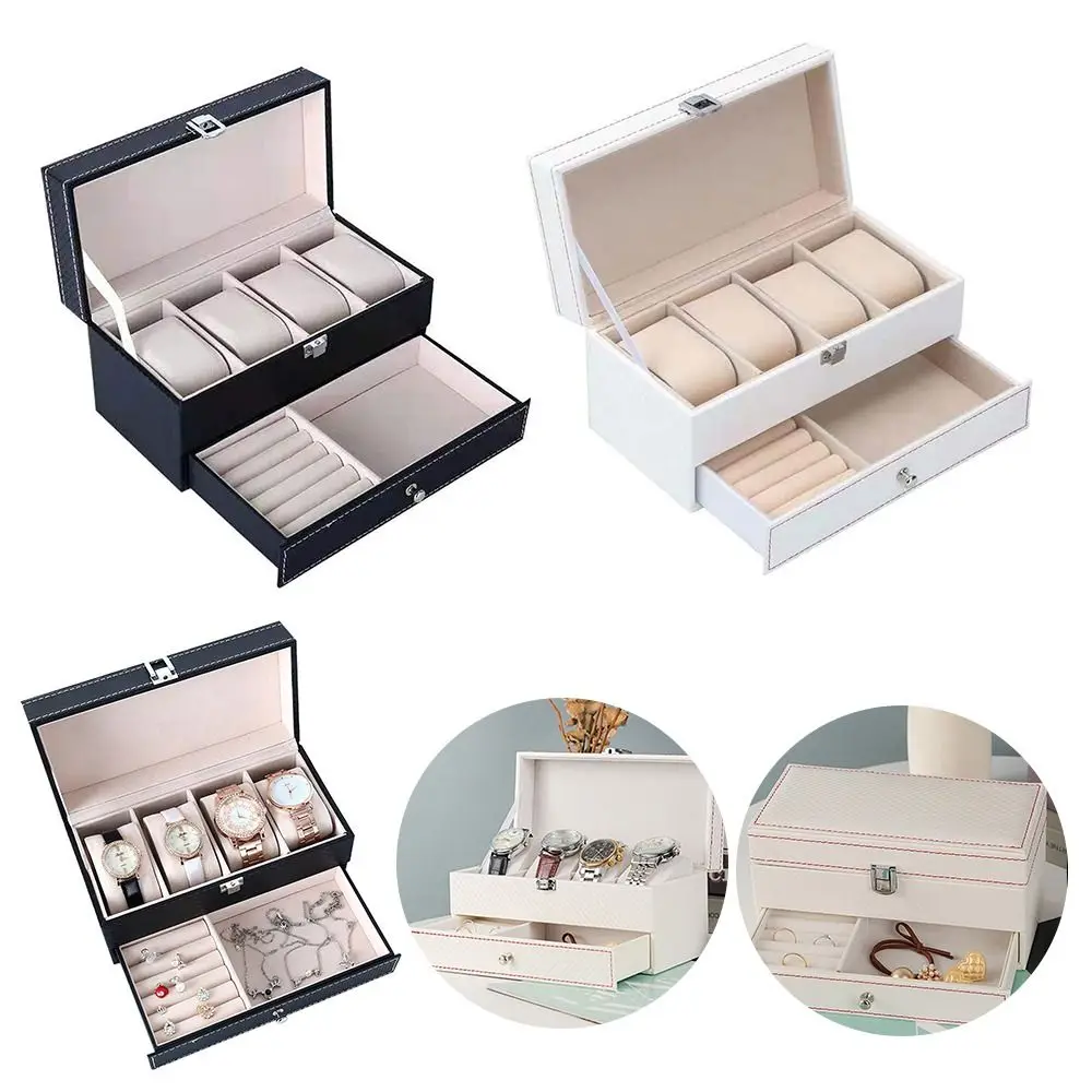 Watch Box Storage 2 Mens Watch Jewelry Display Box Drawer Lockable Case Organizer Jewelry Tray