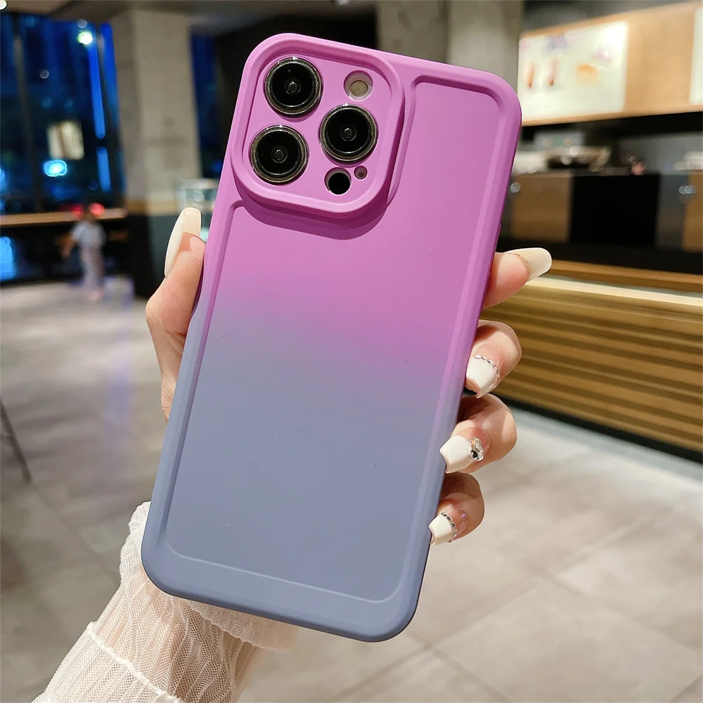 Gradient Color Phone Case For iPhone 11 12 13 14 Pro Max Mini XR XS X 7 8 Plus Shockproof Bumper Soft Silicone Cover_voghion.com