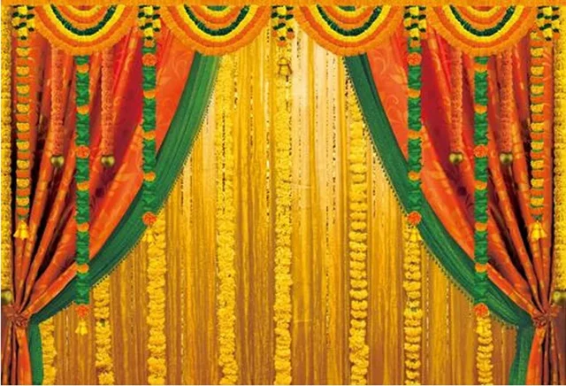 Buy Tent India Banana leaf with Marigold flower Decoration Backdrop Cloth  for Pooja Decoration Background Curtain Cloth for PoojaFestival  FabricPolyster Taiwan fabric size 5 Height and 8 width5  8 Online at