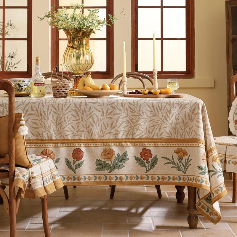 

Pastoral Vintage Tablecloth Elegant Meal Linen Flower Printed Tablecloth Home Rectangular Coffee Table Decorative Cover Cloth