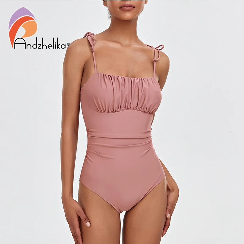 Andzhelika Padded Push Up One Piece Women's Swimsuit Sexy Ruched Bathing Suit Solid Swimwear Slimming Beachwear Monokini