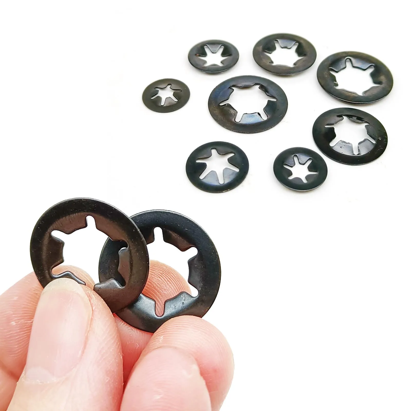 M2.5-M10 External Circlip Self-Locking Retaining Clip Push On Shaft Bearing Snap Ring Washer Kit Set Black 65mn Steel 350pcs/box retaining clip set