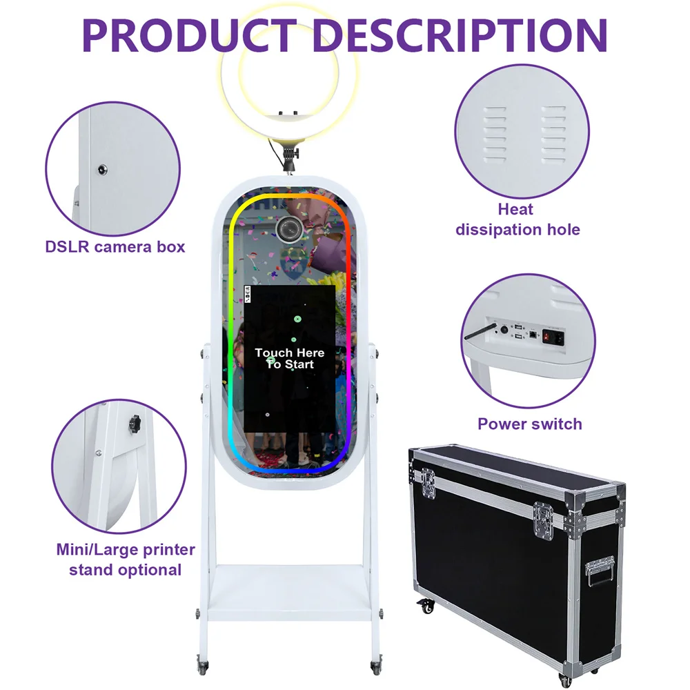 كشك تصوير بمرآة سحرية مع شاشة لمس 21.5 بوصة، حامل...