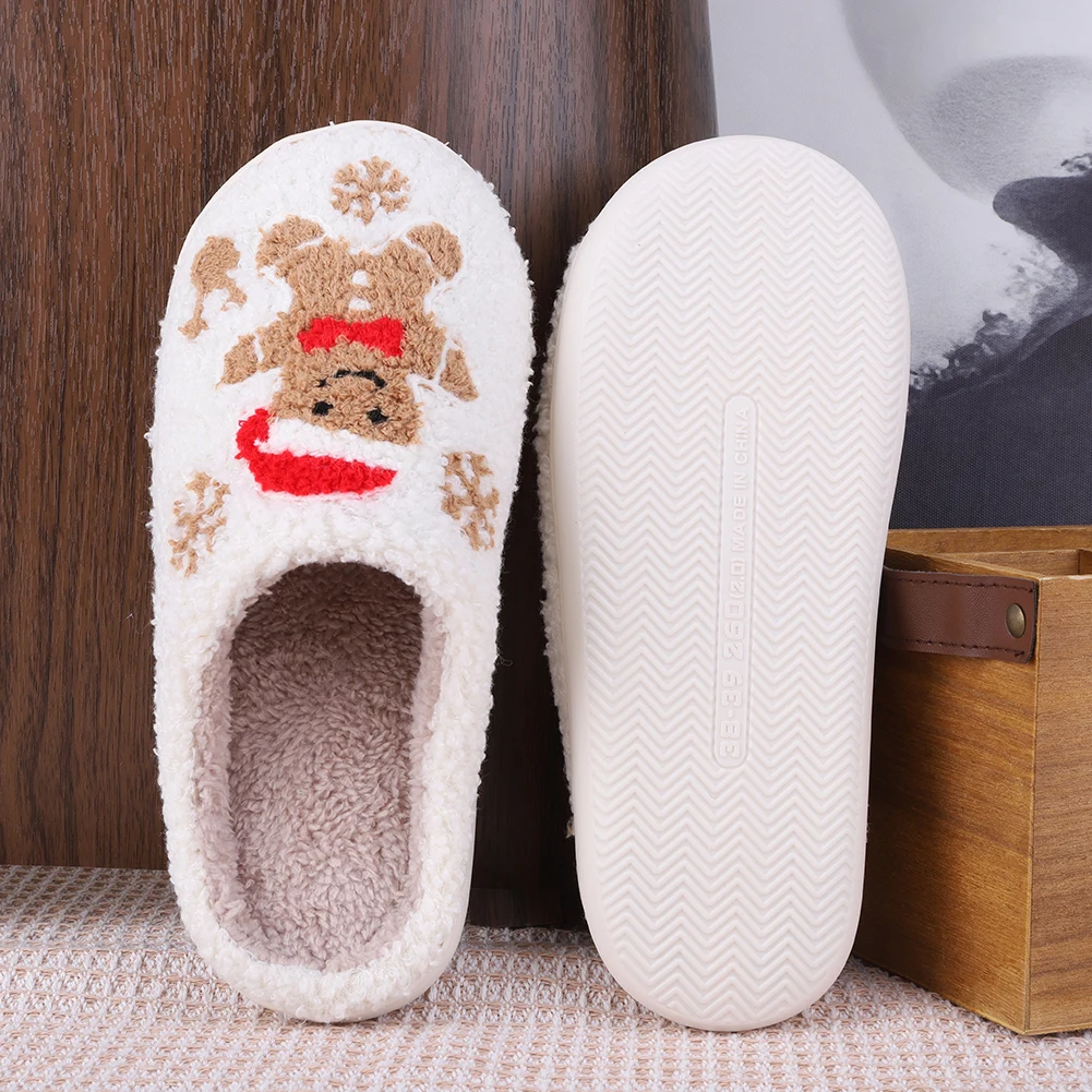 Christmas Gingerbread Man Slippers Furry Snowflake Slippers Comfortable Soft Couple Slippers Anti Slip for Indoor Bedroom
