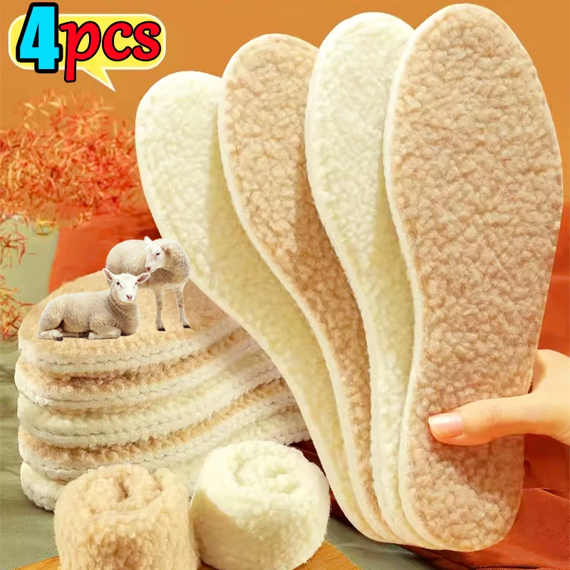 

2/4pcs Thicken Warm Insoles Winter Plush Lamb Wool Cold-proof Insole Warm Men Women Snow Boots Foot Pad Soft Tailorable Insole