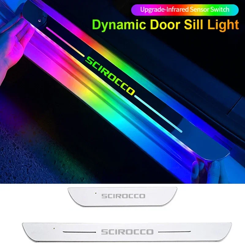 Acrilico Usb Power Moving Led Welcome Pedal Per Vw Scirocco 2010 2019 Car Scuff Plate Pedal Door Silk Pathway Light Accessori
