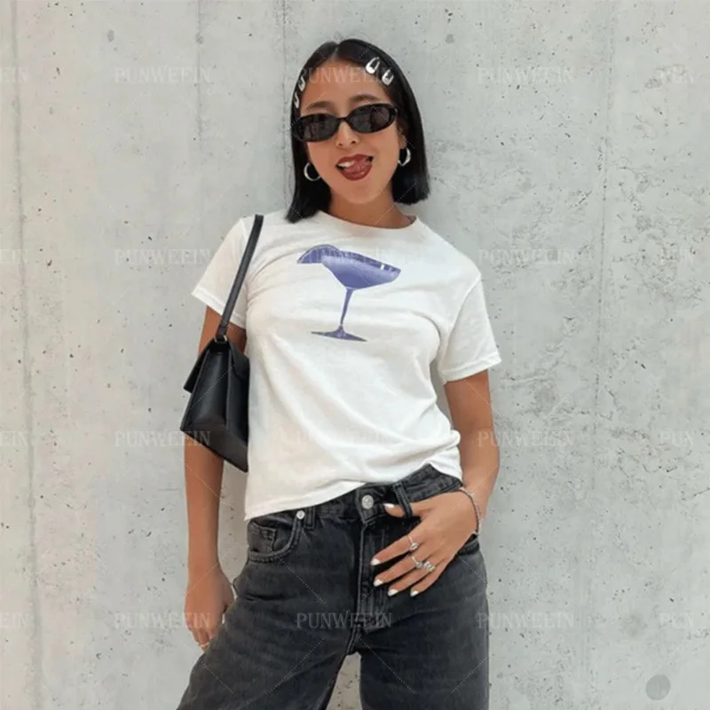 Vintage Goth Summer Tees High Street Emo Girl Short Tops Skull Print Short sleeve Causal Skinny Y2K Style Streetwear Crop tops