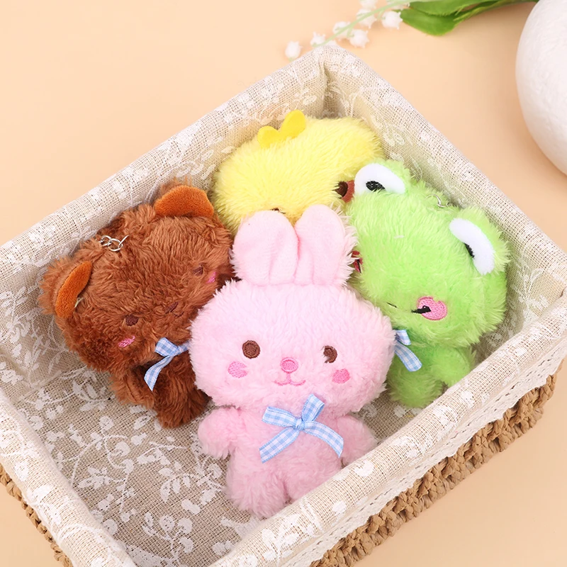 귀여운 미니 4종 동물 플러시 키체인 봉제 곰 토끼 개구리 닭 장 장난감