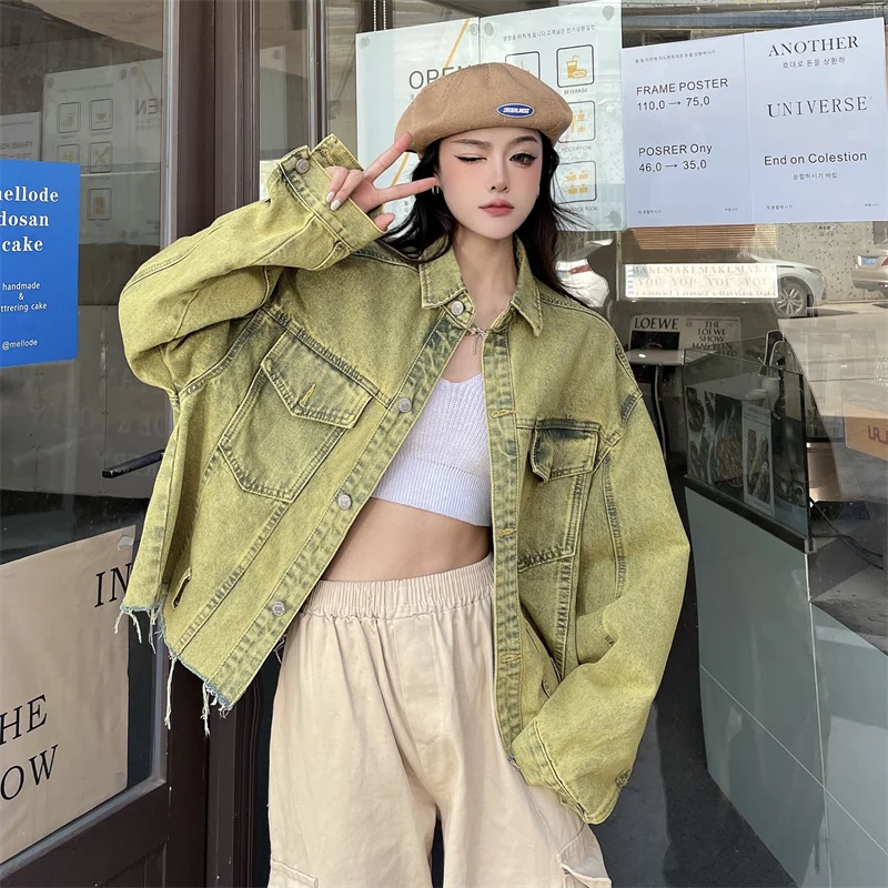 

2023 New Button Hem Cut Design Denim Coat Women's Street Loose Top Free Shipping