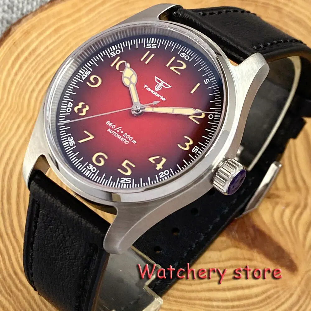 

39mm Tandorio Pilot Vintage Red Dial Sapphire Glass Fit NH35/PT5000 movement 200m waterproof