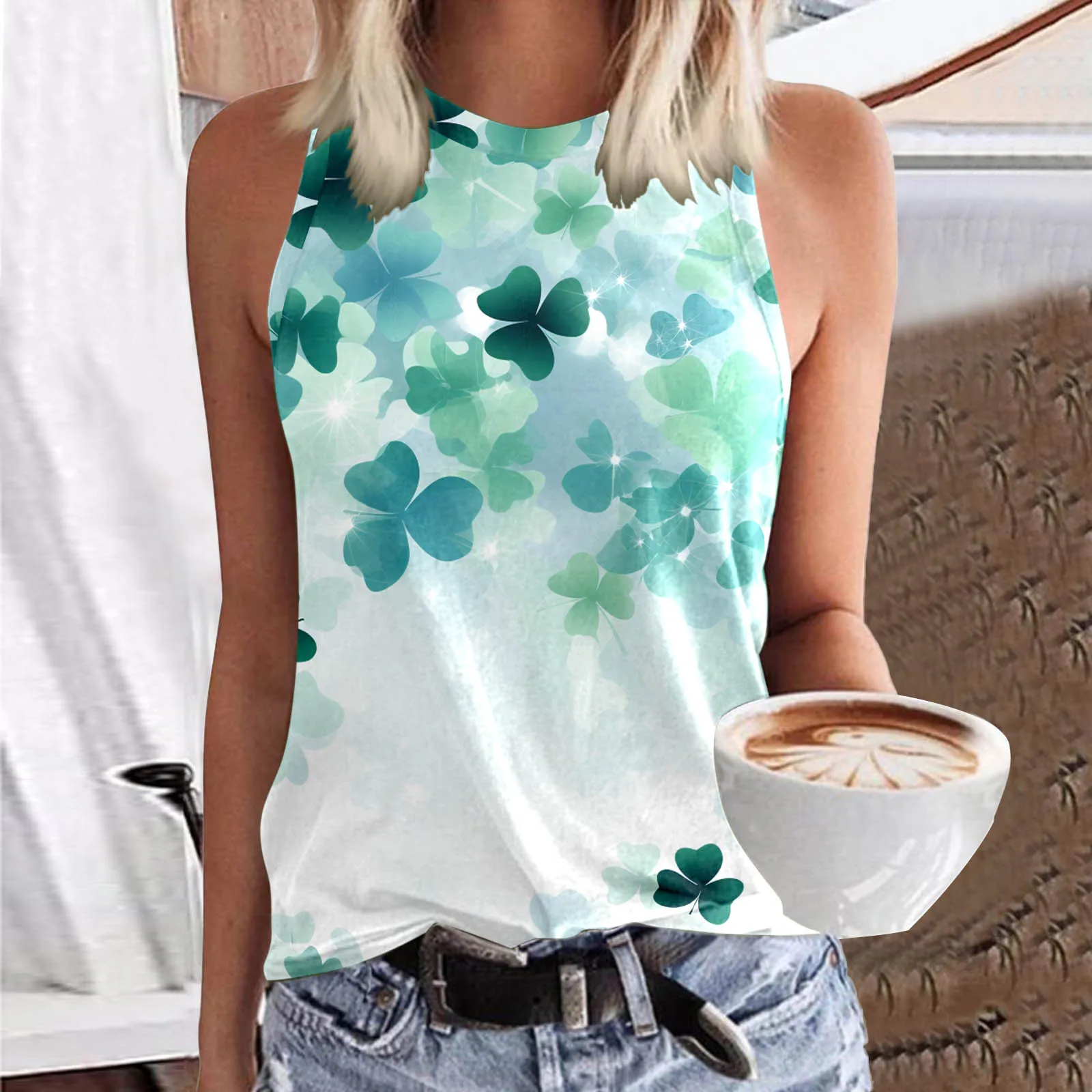 

Women Sleeveless Print Tank Tops Crewneck Summer Tee Shirt Casual Loose Basic Blouse T Shirt Vest St Patrick's Day Tops Pullover