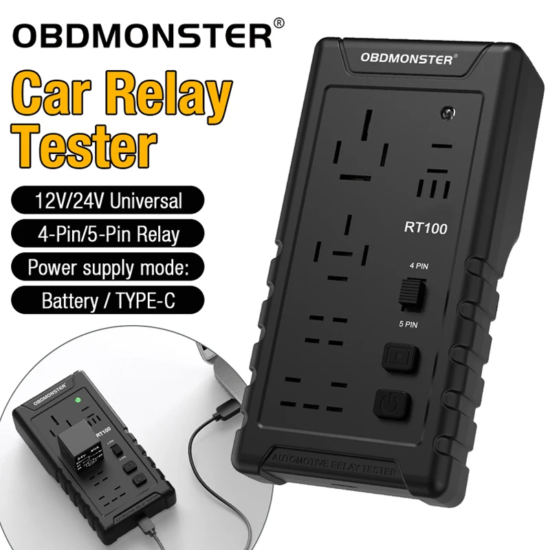 OBDMonster 12V/24V Automotive Relay Tester 4Pin/5Pin Relay Tester with LED Indicator Light Analyzer Diagnostic Tool