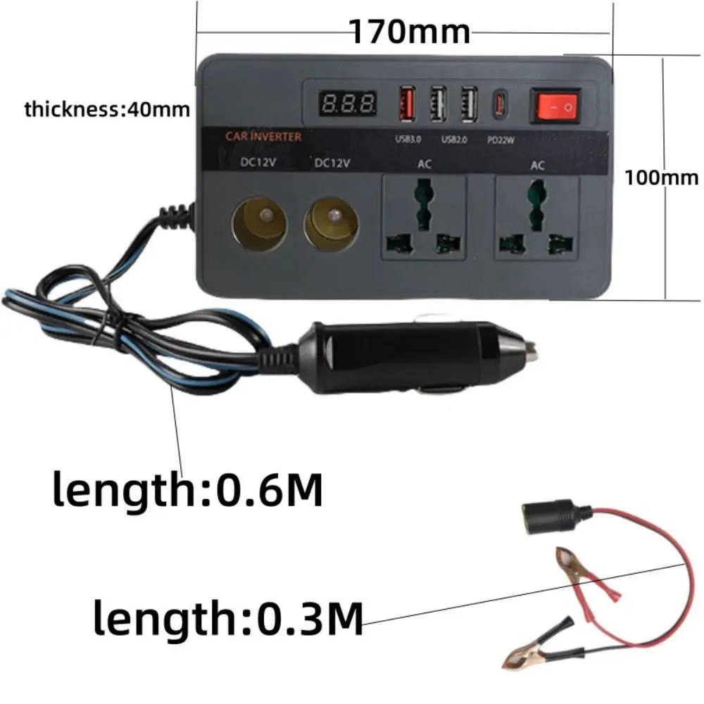 휴대용 유럽 표준 차량용 인버터 300W 범용 자동차 전원 변환기 USB+타입 C 고속 충전 기능 탑재