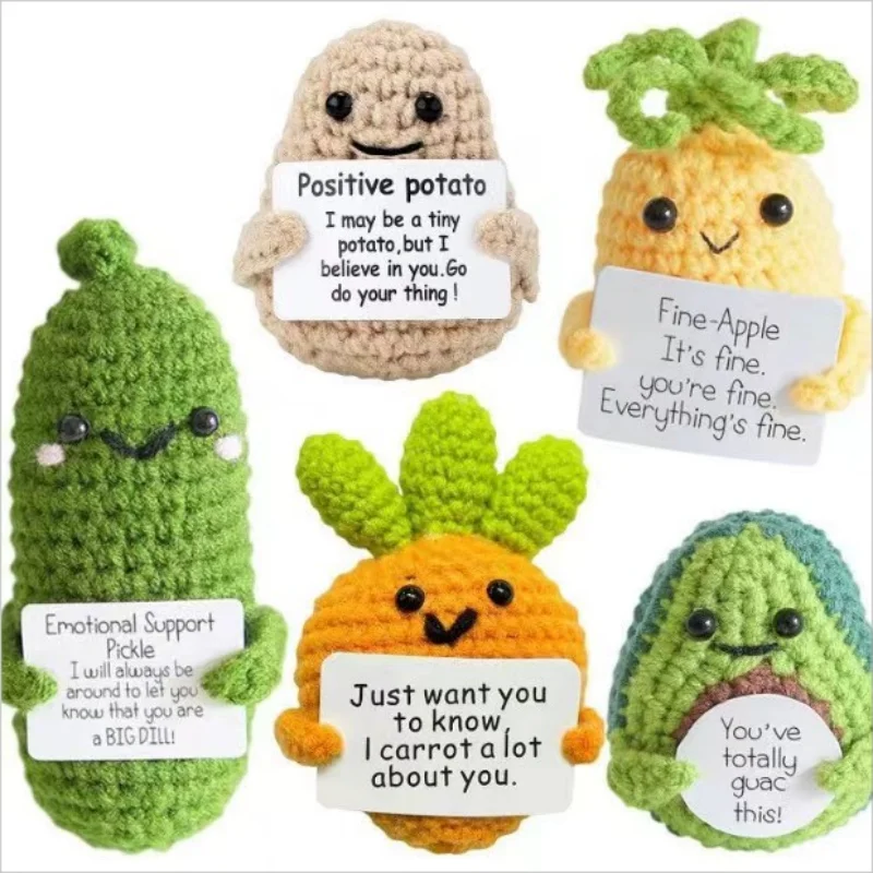 Positive Ananas-Kartoffel-Geschenke, Geburtstagsgeschenke, handgefertigte, niedliche, lustige Häkelpuppe mit „Cheer Up“, inspirierende Karte, Bürodekoration