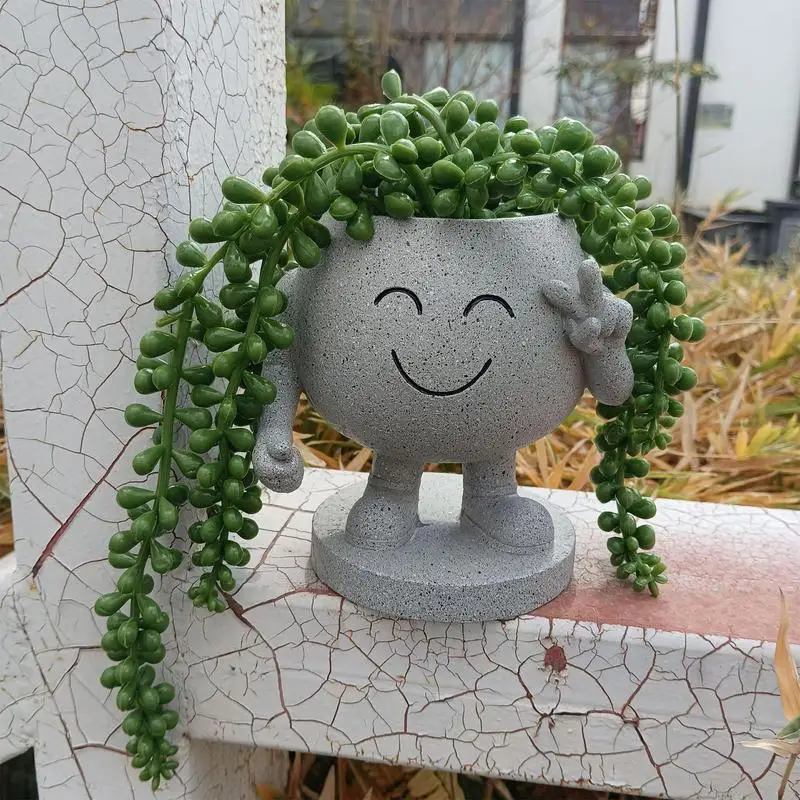 

Cute Plant Pot Plant Flower Arrangement Pot Multifunctional Little Man Smilling Face Plant Container For Outdoor Decor Ornaments