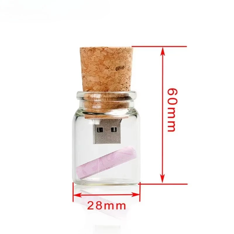 무료 사용자 정의 로고 유리 병 USB + 상자 플래시 드라이브 Pendrive 64GB 32GB 16GB 4GB 메모리 스틱 사진 결혼 선물