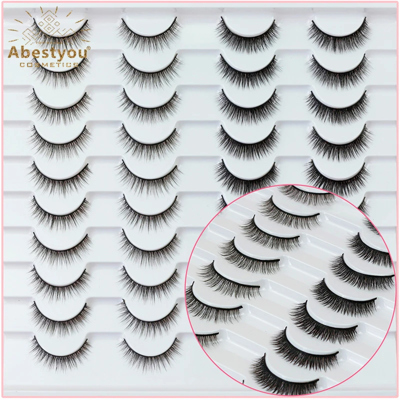 Abestyou 20 Pairs False Lashes Short Wispy Individuals 3d Faux Mink Eyelashe Extension Takma Kirpik Por Mayor Atacado Maquiagem