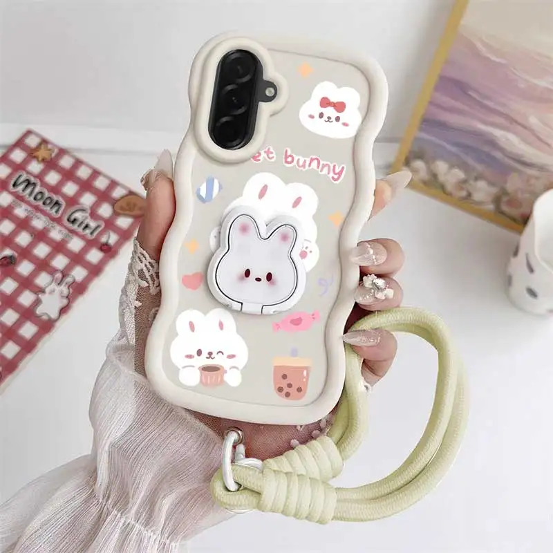 Adorable Rabbit Phone Accessory Set: Phone Case, Lanyard & Stand
