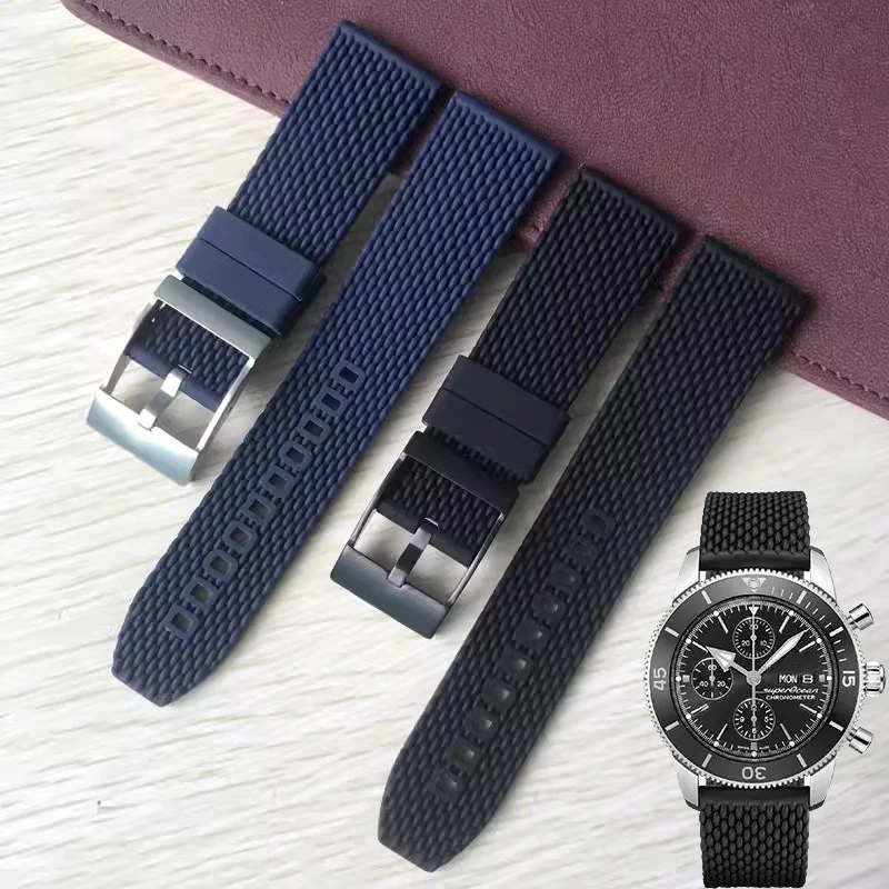

Мягкий силиконовый резиновый ремешок для наручных часов 22 мм, аксессуары для часов, черный, темно-синий браслет для navitimer/avenger, ремешок для Breitling