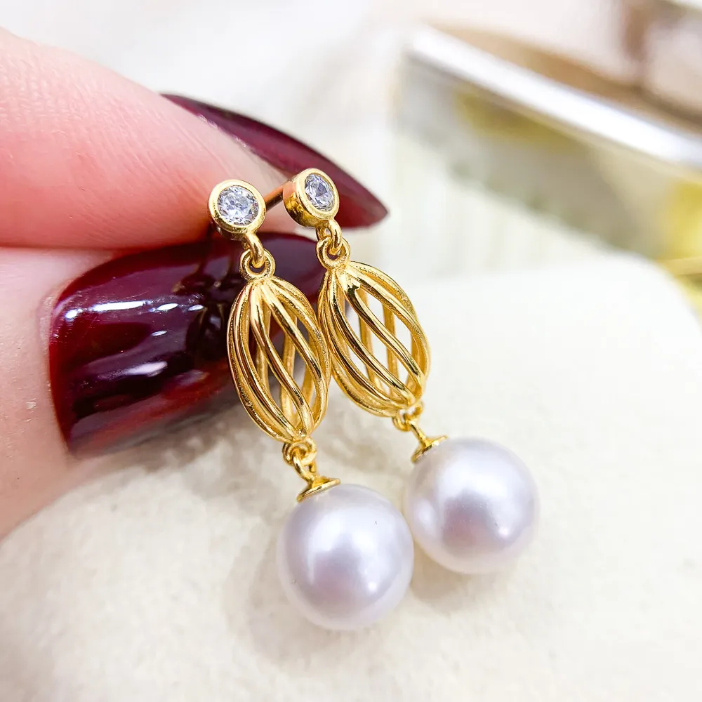 

DIY pearl earrings accessories S925 sterling silver jewelry hollowed out lantern earrings for women with 8-12mm beads