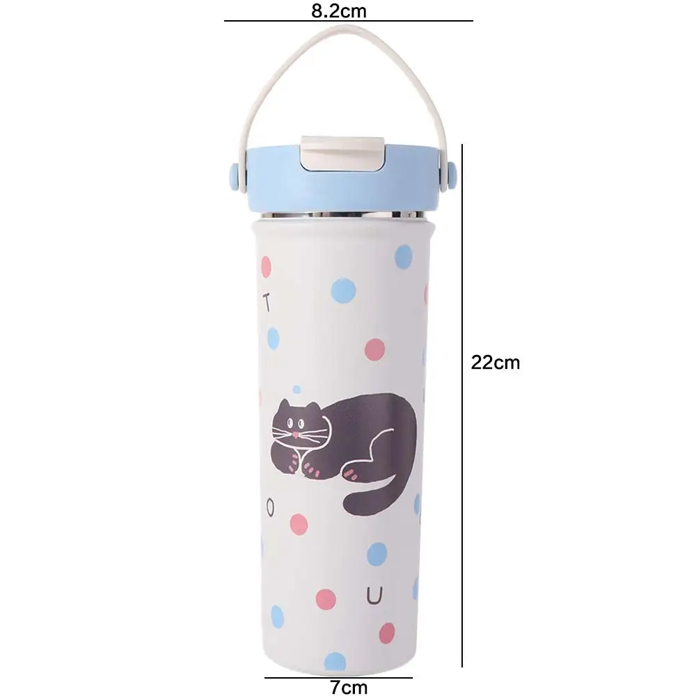 Water Bottle 600ml Insulated Cup Leak-proof Double Wall Travel Tumbler with Straw Cartoon Thermos Bottle Car Travel