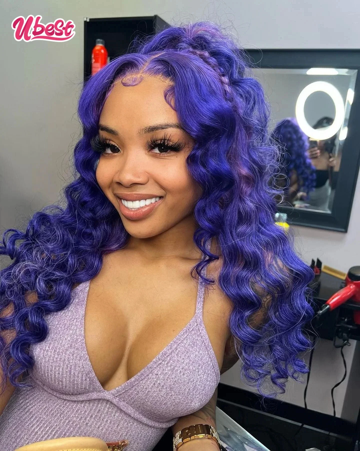 Blue Purple Colored 13X6 Human Hair Wigs Water Wave 13x4 Transparent Lace Front Human Hair Wigs for Women Remy