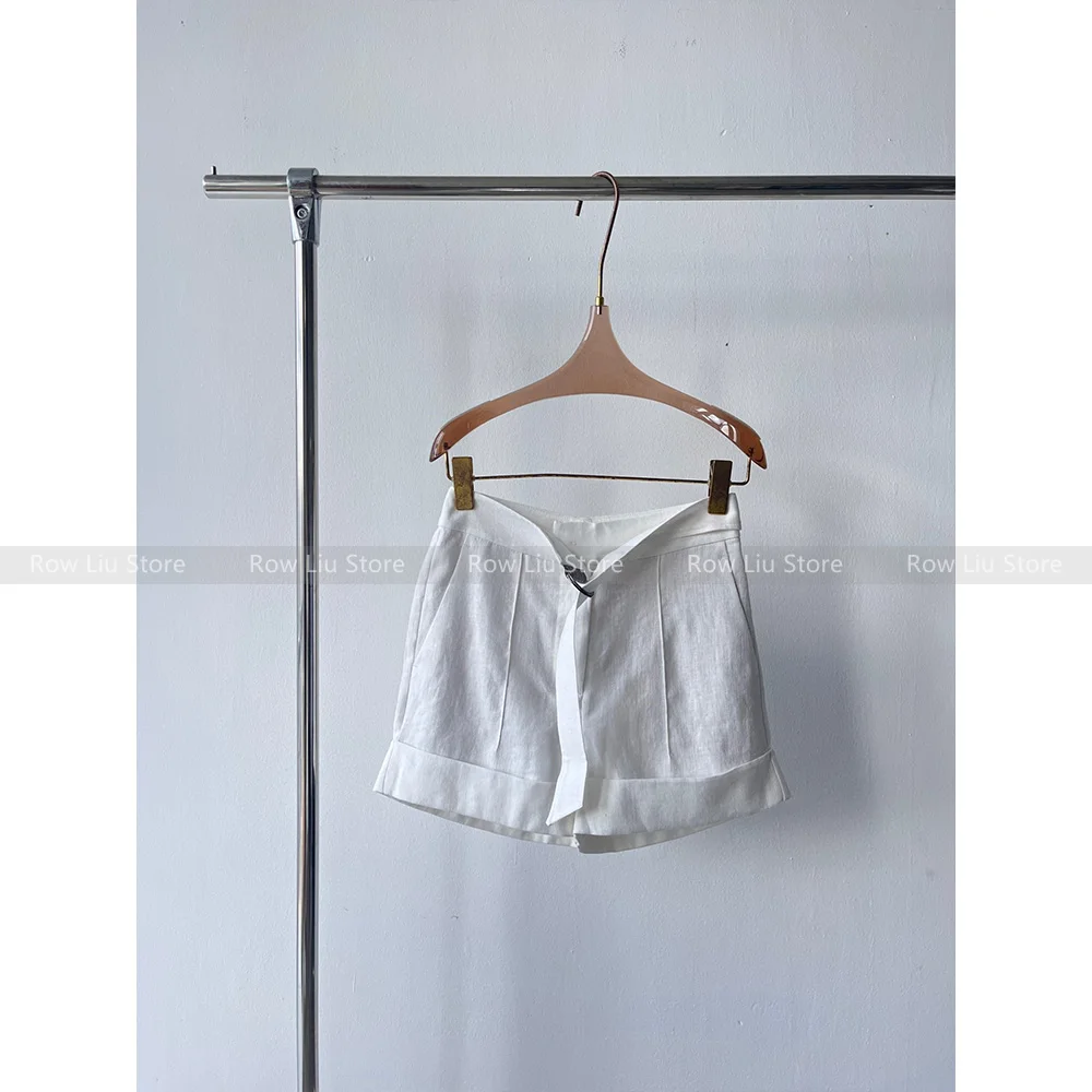 

High quality! 2024 spring and summer new cotton linen waistband comfortable breathable rolled shorts female