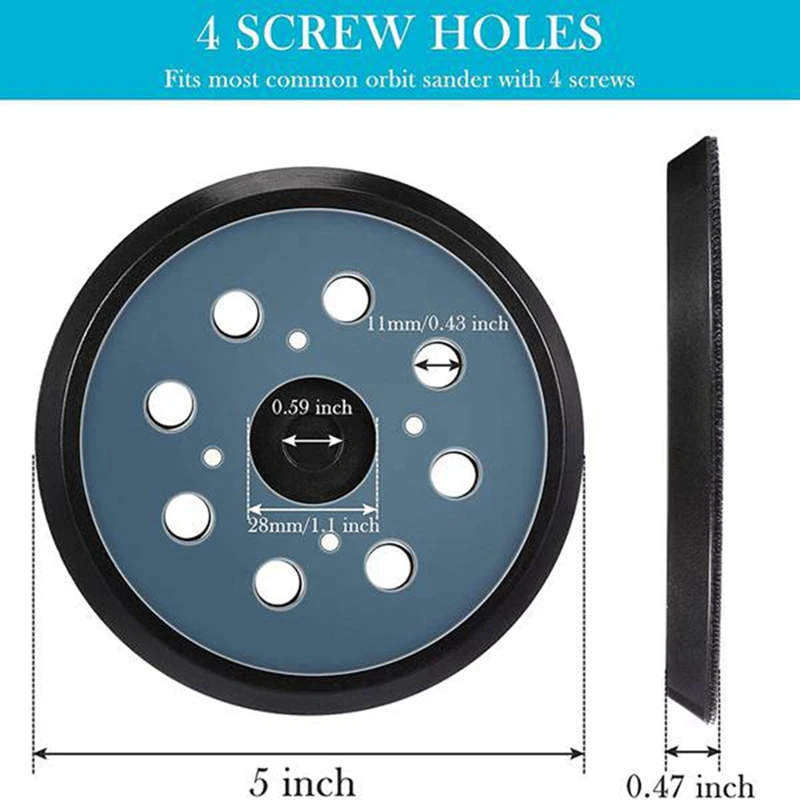 Hook Loop Sanding Backing Pad 5 Inch 8 Holes 125Mm For Makita Orbital Sander Disk Discs Porter Cable Backup Stick On Pad