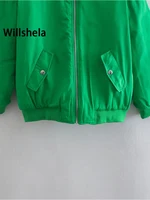 Willshela Women Fashion Oversized Bomber Jackets Coat With Pockets Front Zipper Vintage O-Neck Long Sleeves Female Chic Outwears - Image 3