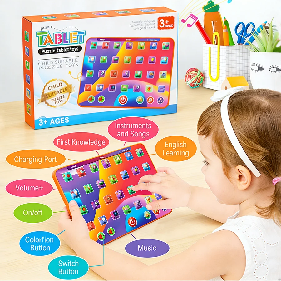 Alphabet Tablet To Learn Letters, Abc, Numbers, Colors, Music & Words, Interactive Toddler Learning & Education Toys For Kids_voghion.com