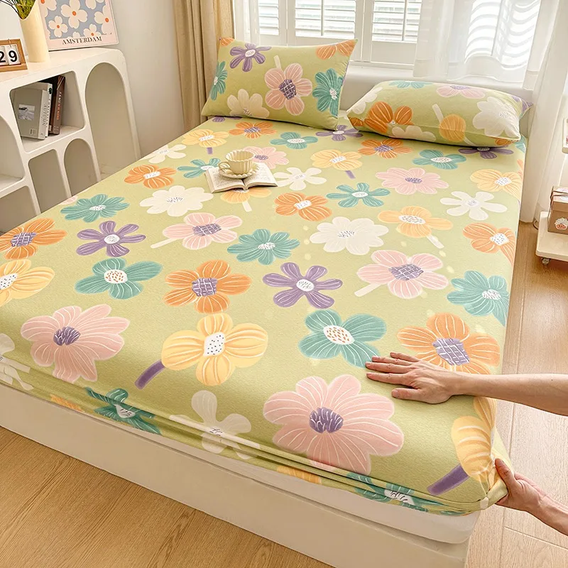 

100% Pure Cotton Bed Sheet Solid Color Fitted Sheet with Elastic Band Bedding Kid Girl Queen Size Bed Mattress Cover Bedsheet