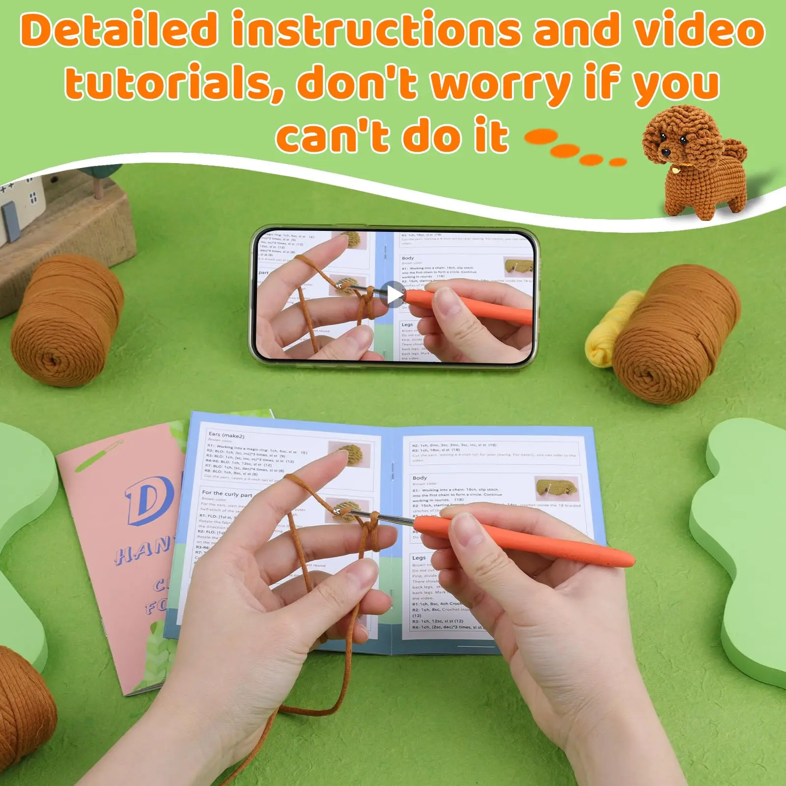 Fenrry Crochet Kit for Beginners Dog with Step-by-Step Video Tutorials Crochet Yarn Hook for Adults Birthday Gifts knitting needles crochet yarn crochet kit crochet hooks knitting supplies knitting material weaving tools yarn holder knitting craft supplies knitting loom